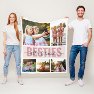Besties Add Your Names Photo Collage  Fleece Blanket