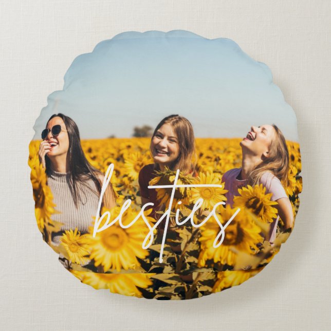 Besties Best Friend Photo Friendship Round Cushion (Front)