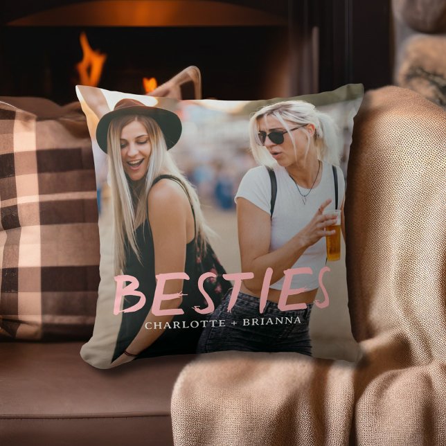 Besties Best Friends Brush Script Photo Cushion (Creator Uploaded)