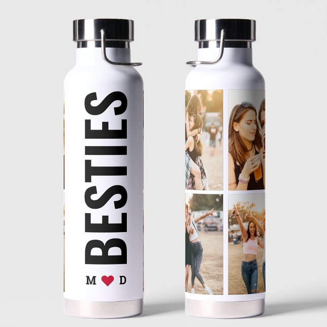 Besties Best Friends Custom Initials 4 Photo  Water Bottle (Creator Uploaded)