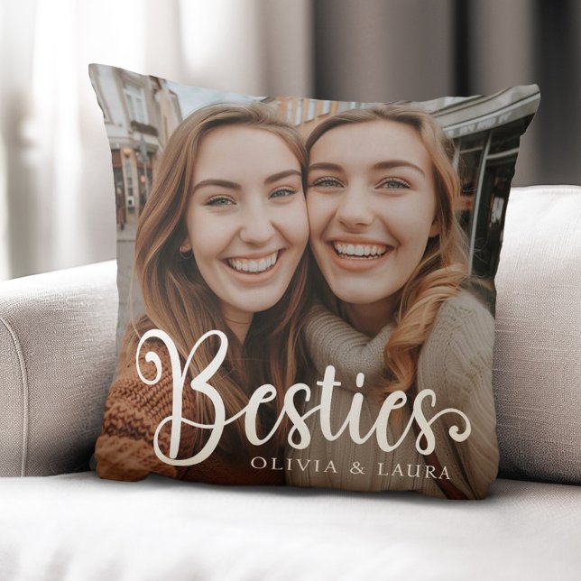 Besties best friends custom names photo cushion (Besties best friends custom names photo throw pillow)