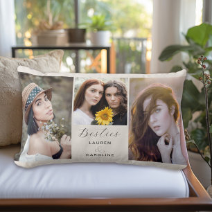 Besties Best Friends Modern Photo Collage Lumbar Cushion