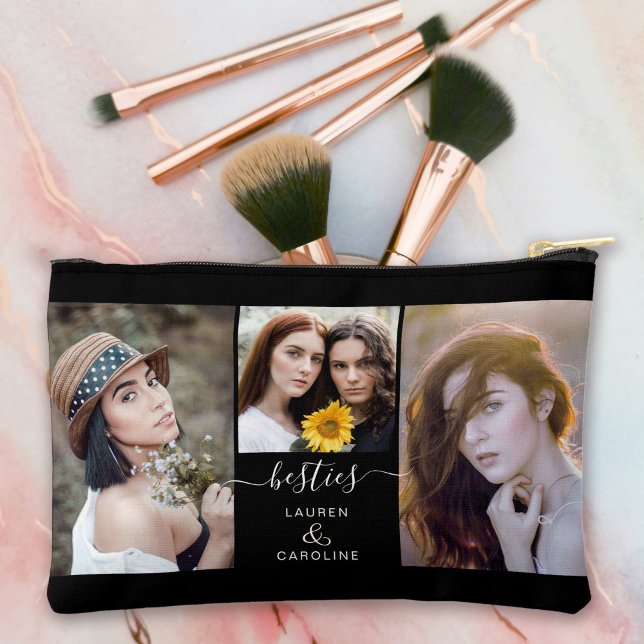 Besties Best Friends Modern Simple Photo Template Accessory Pouch (A perfect gift for your bestie, personalize this cosmetic bag with your favorite photos and names.)