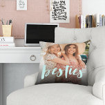 Besties | Best Friends Overlay Photo Cushion<br><div class="desc">Celebrate your friendship with your bestie with this cute photo pillow featuring "besties" along the bottom in light mint green handwritten style brush lettering. Pillow reverses to a subtle blush pink and white dotted diamond pattern.</div>