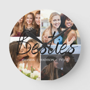 Besties Best Friends Personalised Names Photo Round Clock