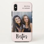 Besties | Best Friends Photo on Blush Pink iPhone X Case<br><div class="desc">This simple and chic case says "Besties" in black,  modern handwritten script on a blush pink background. Add your own personal photo of you and your best friend along with your names!</div>