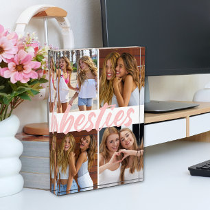 Besties Best Friends Pink Brush Script Collage Photo Block
