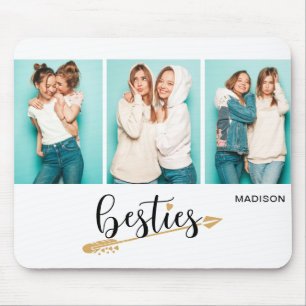 Besties Best Friends Three Photo Personalised Name Mouse Pad