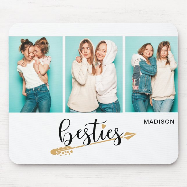 Besties Best Friends Three Photo Personalised Name Mouse Pad (Front)