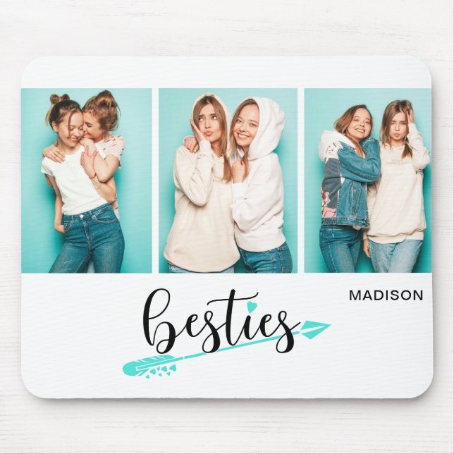 Besties Best Friends Three Photo Personalised Name Mouse Pad (Front)