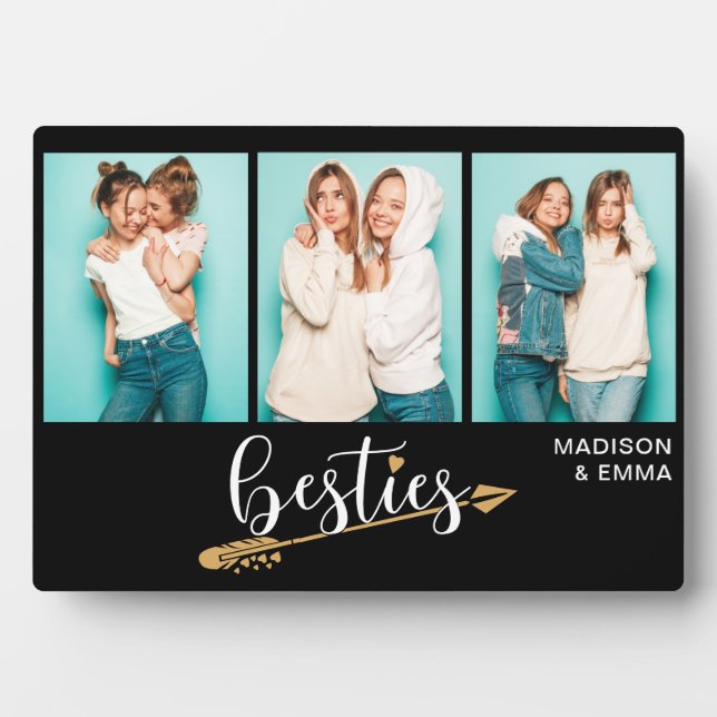Besties Best Friends Three Photo Personalised Name Plaque (Front)