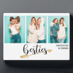 Besties Best Friends Three Photo Personalised Name Plaque<br><div class="desc">This modern design features three of your favourite photos with the text "besties" in fun typography with your personalised names. Personalised by editing the text in the text boxes provided. #photo #photogifts #gifts #gift #giftsforher #girly #bffs #bestfriends #bffgifts #birthdaygifts #holidaygifts #personalizedgifts #name #personalised</div>