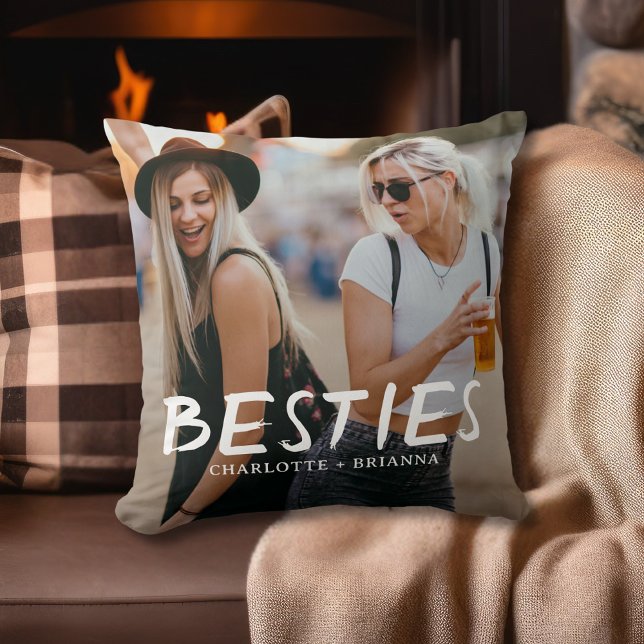 Besties Best Friends Typography Photo Cushion (Creator Uploaded)