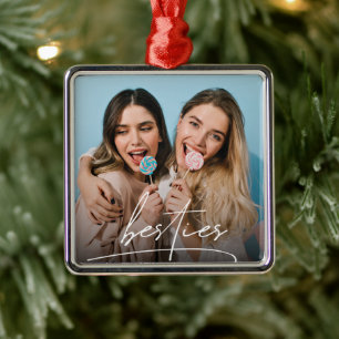 Besties Best Friends Typography Photo Metal Ornament