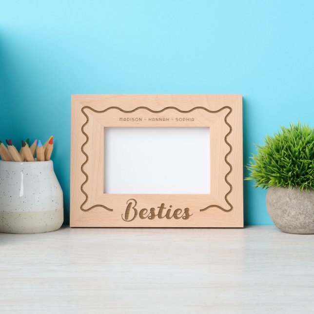 Besties Best Friends Wavy Border Laser Etched Frames (Front)