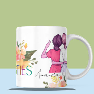 Besties BFF Cute Illustration Floral Best Friends Mug