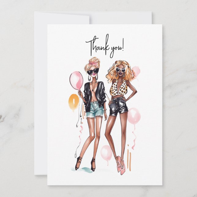 Besties black curly girl leopard print high heels  thank you card (Front)