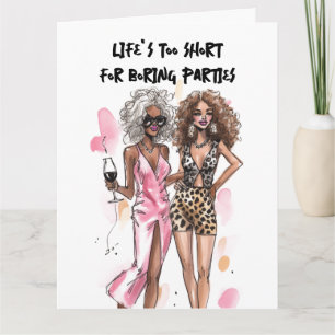 Besties black curly girls leopard print pink dress card