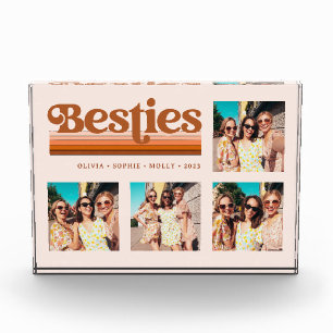 Besties   Boho Retro Terracotta Text and Stripes Photo Block