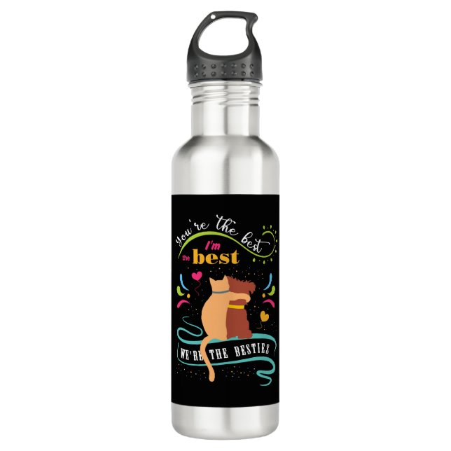 Besties Cat and Dog Funny Quote 710 Ml Water Bottle (Front)