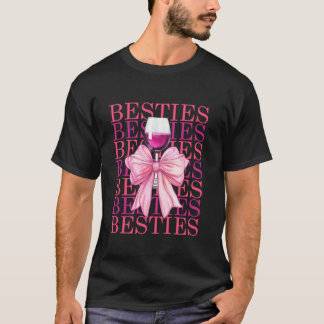 Besties Coquette Bow And Wine Christmas Girly Best T-Shirt