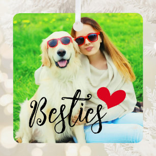 Besties Cute Dog Mum Red Heart Photo Metal Tree Decoration