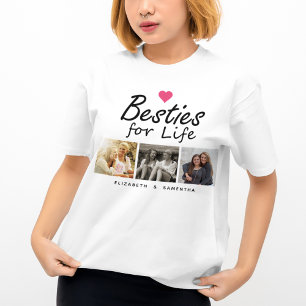 Besties for Life Quote Hot Pink Heart Photo & Name T-Shirt