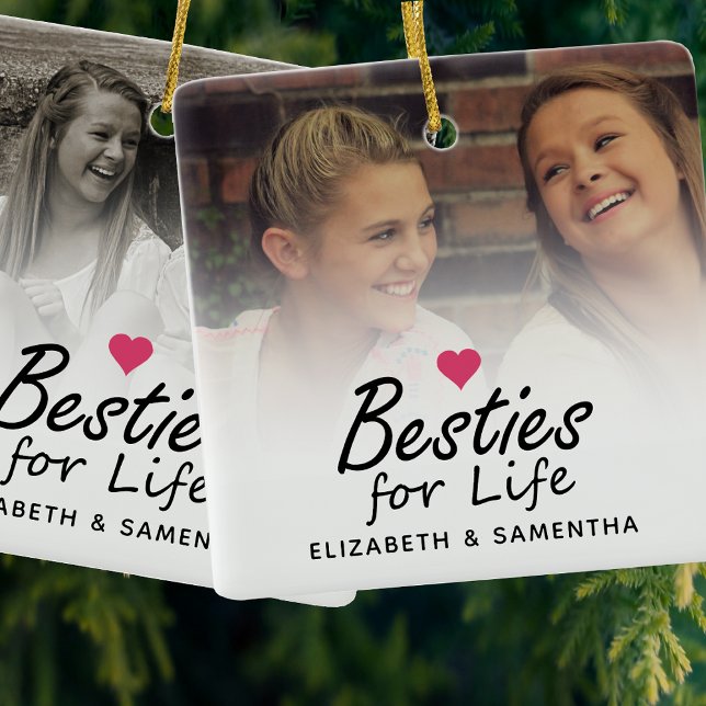 Besties for Life Script Best Friends Forever Photo Ceramic Ornament (Creator Uploaded)
