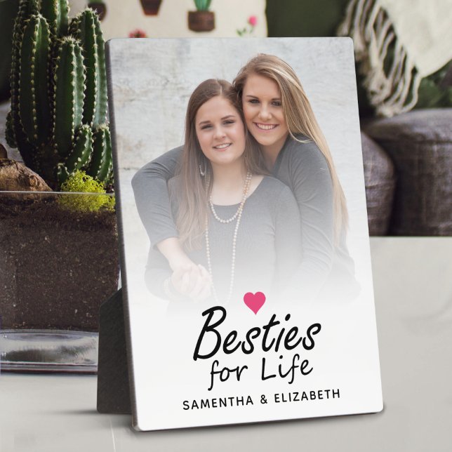 Besties for Life Script Best Friends Photo & Heart Plaque (Creator Uploaded)