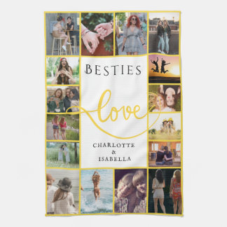 Besties Forever 16-Photo Collage with names Tea Towel