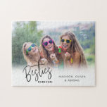 Besties Forever Best Friends Script Photo Jigsaw Puzzle<br><div class="desc">This puzzle is a fun and unique gift for best friends! The design features a horizontal photo frame and modern handwritten style text that reads: Besties Forever. Personalize this keepsake gift with names of best friends.</div>