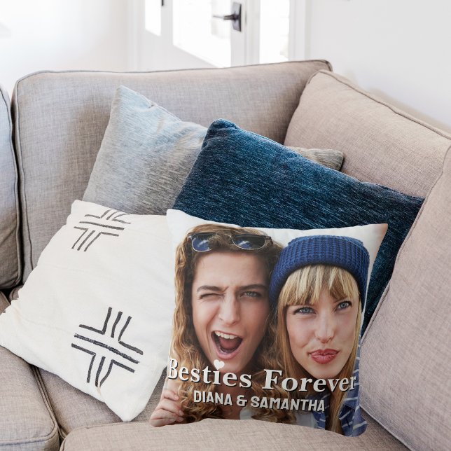 Besties Forever, BFF 2 Custom Photo, Modern, Cute  Cushion (Creator Uploaded)