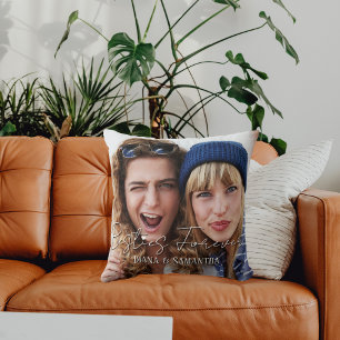 Besties Forever, BFF 2 Custom Photo, Modern, Cute  Cushion