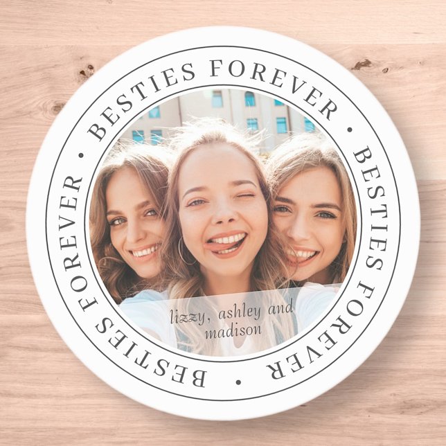 Besties Forever BFF Simple Modern Custom Photo Classic Round Sticker (Creator Uploaded)