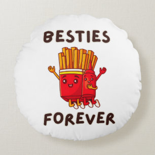 Besties Forever Cute Ketchup French Fries Round Cushion