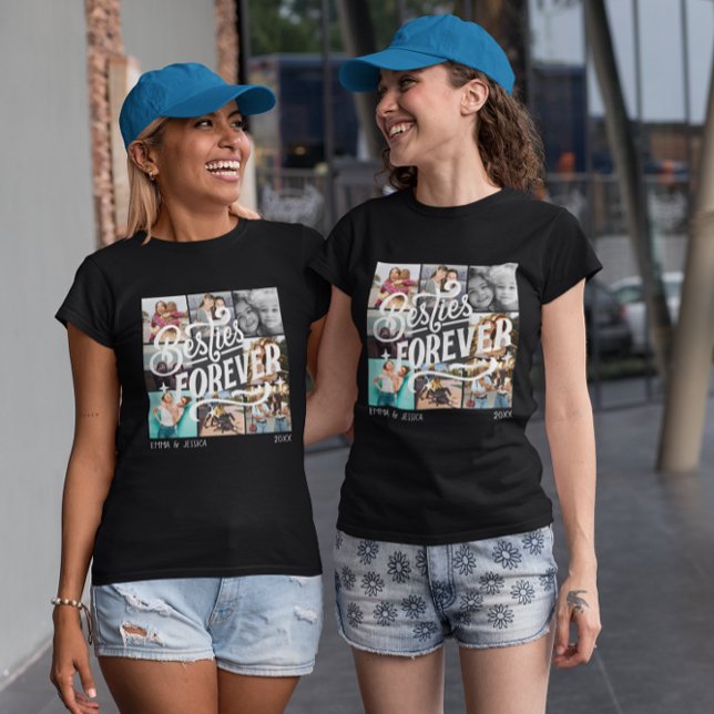 Besties forever elegant 8 photo handwritten modern T-Shirt (Creator Uploaded)