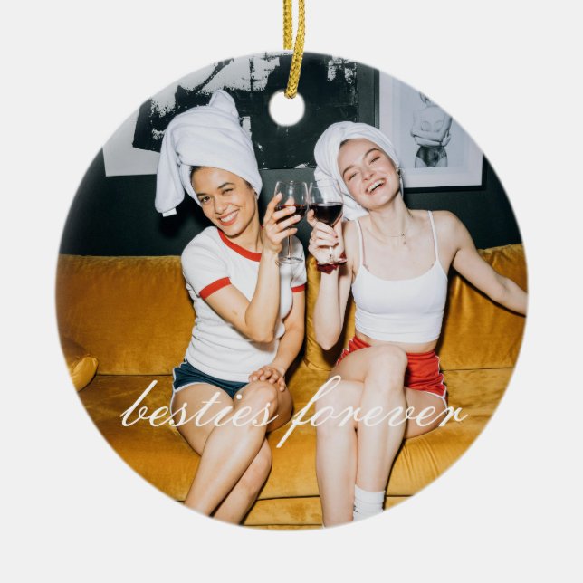 Besties Forever Friendship Photo Christmas Ceramic Ornament (Front)
