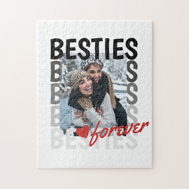 Besties Forever Ombre Typography Photo Overlap Jigsaw Puzzle (Vertical)