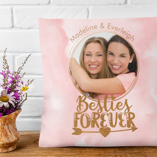 Besties Forever Pink Throw Pillow (Creator Uploaded)