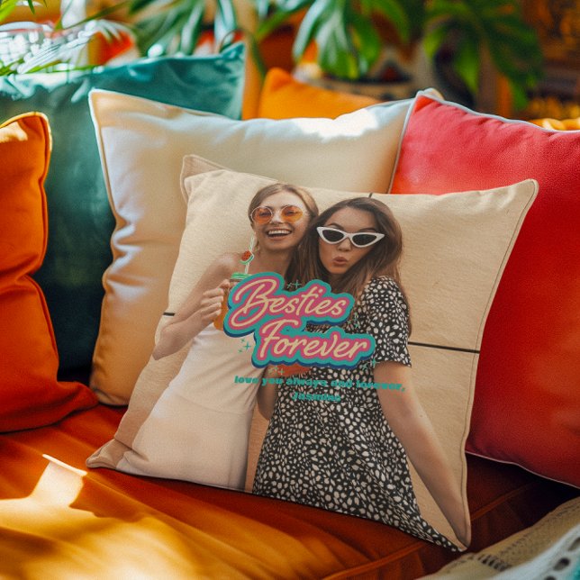 Besties Forever Retro Lettering | Photo Cushion (Creator Uploaded)
