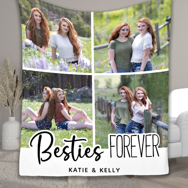 Besties Friends Forever Photo Collage Fleece Blanket (Creator Uploaded)