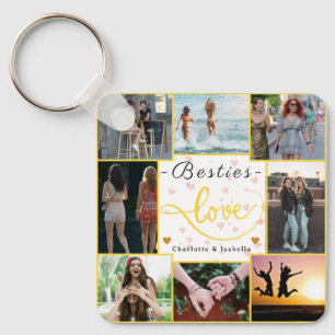 Besties Love Keychain Custom 9-Photo Collage Nam