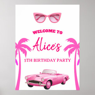 Besties Malibu Pink Doll Beach Birthday Poster