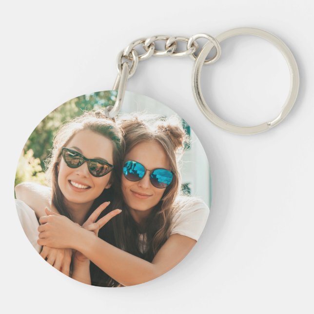 Besties Peach Fuzz Custom Photo and Names Key Ring (Back)
