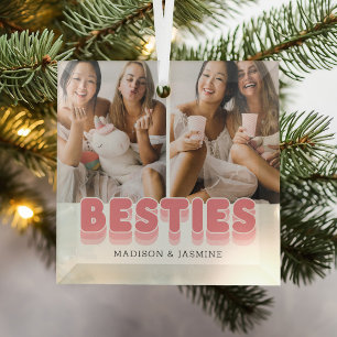 Besties Personalised Photo Christmas Glass Tree Decoration