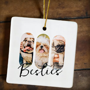 Besties Pet Simple Modern Playful Three Photo Ceramic Ornament