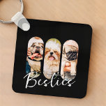 Besties Pet Simple Modern Playful Three Photo Key Ring<br><div class="desc">This simple and modern design is composed of modern simple playful script typography. Add custom pet photos of your pet cat,  dog,  or birds.</div>