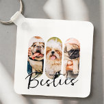 Besties Pet Simple Modern Playful Three Photo Key Ring<br><div class="desc">This simple and modern design is composed of modern simple playful script typography. Add custom pet photos of your pet cat,  dog,  or birds.</div>