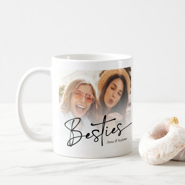 BESTIES Photo Collage BFF Gifts Modern Trendy Cute Coffee Mug (With Donut)
