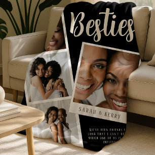 Besties Photo Collage Black Fleece Blanket